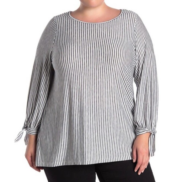 Max Studio Striped Tie Cuff Blouse Relaxed Fit Comfy Top Size 1X - Picture 1 of 7
